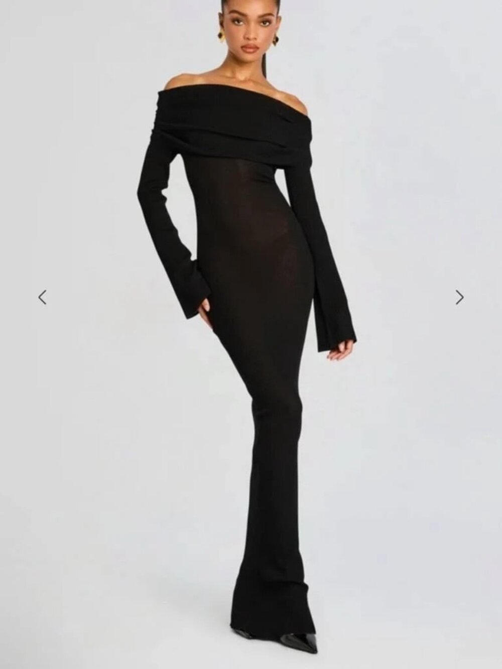 SER.O.YA Galleria Ribbed Off-Shoulder Maxi Dress Black XS